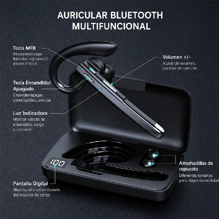 Audífonos Bluetooth Deportivos con Gancho, Batería 10h