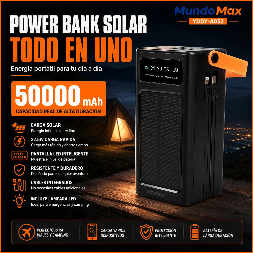 MTMAX Power Bank Solar 50000mAh 22.5W | MundoMax SV