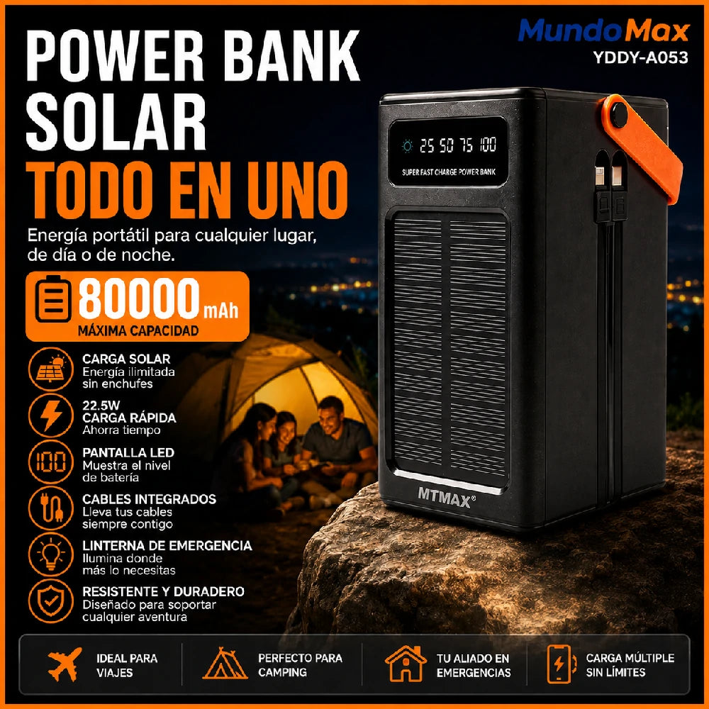 MTMAX Power Bank Solar 80000mAh 22.5W | MundoMax SV