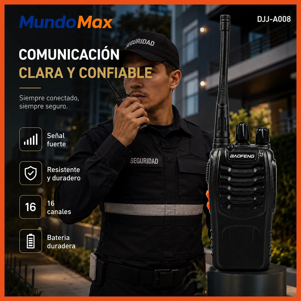 BAOFENG Kit de 2 Radios Comunicadores DJJ-A008 con Audífonos y Base de Carga
