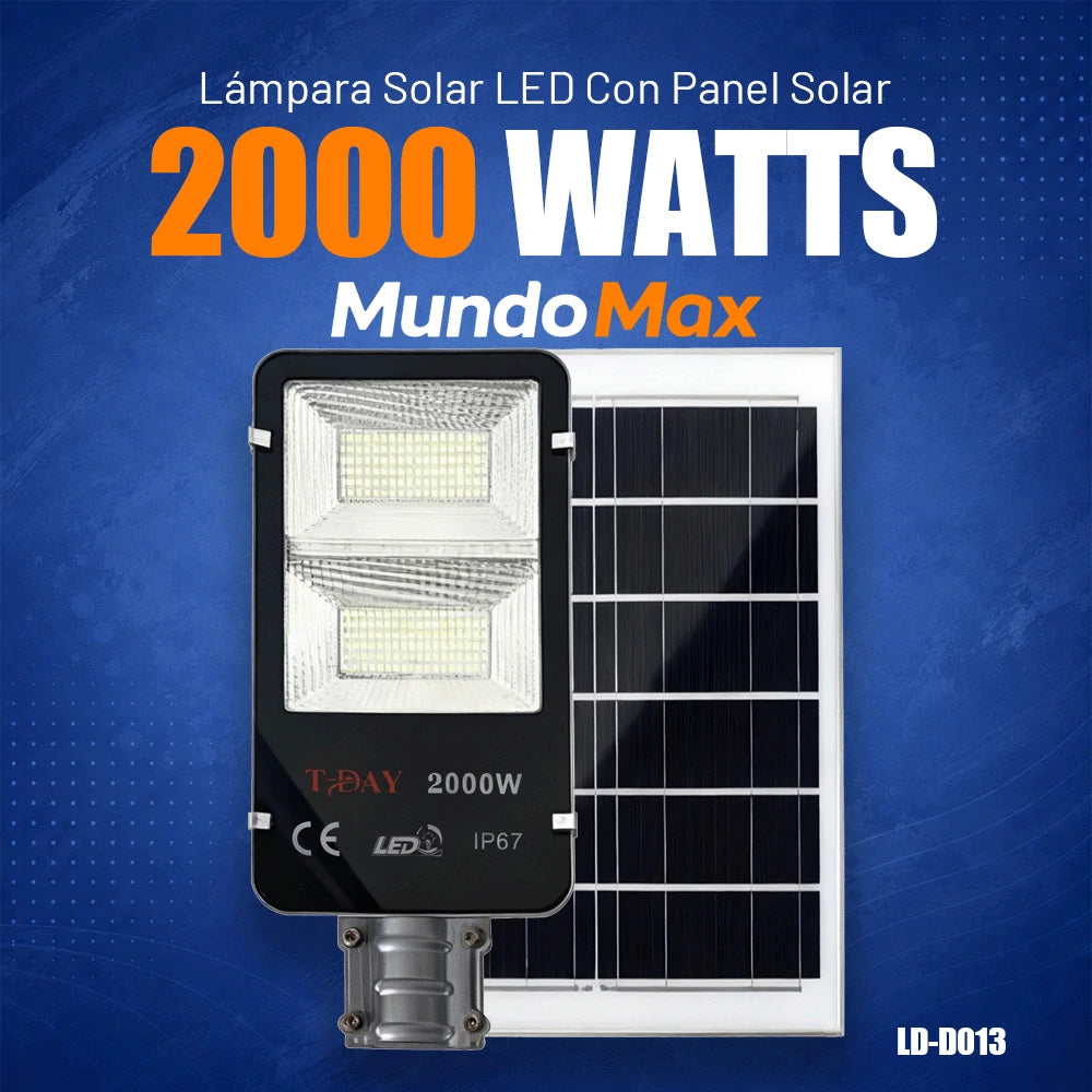 T-DAY Lámpara Solar 2000W de Aluminio con 288 LED y Panel Solar