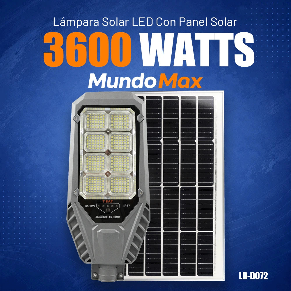 T-DAY  Lámpara Solar Exterior 3600W de Aluminio con Autonomía Prolongada