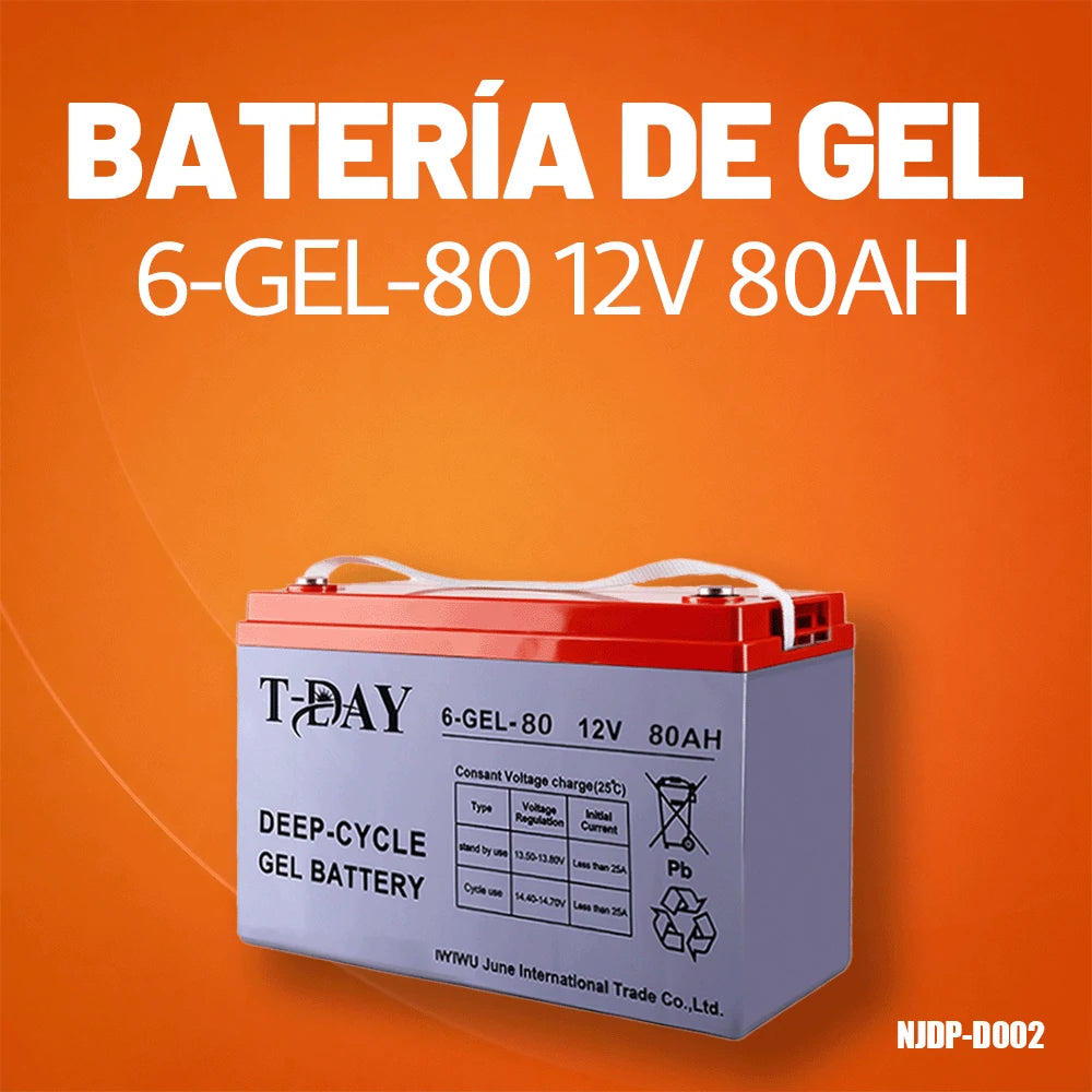 T-DAY Batería Solar Gel 12V 80Ah | MundoMax SV