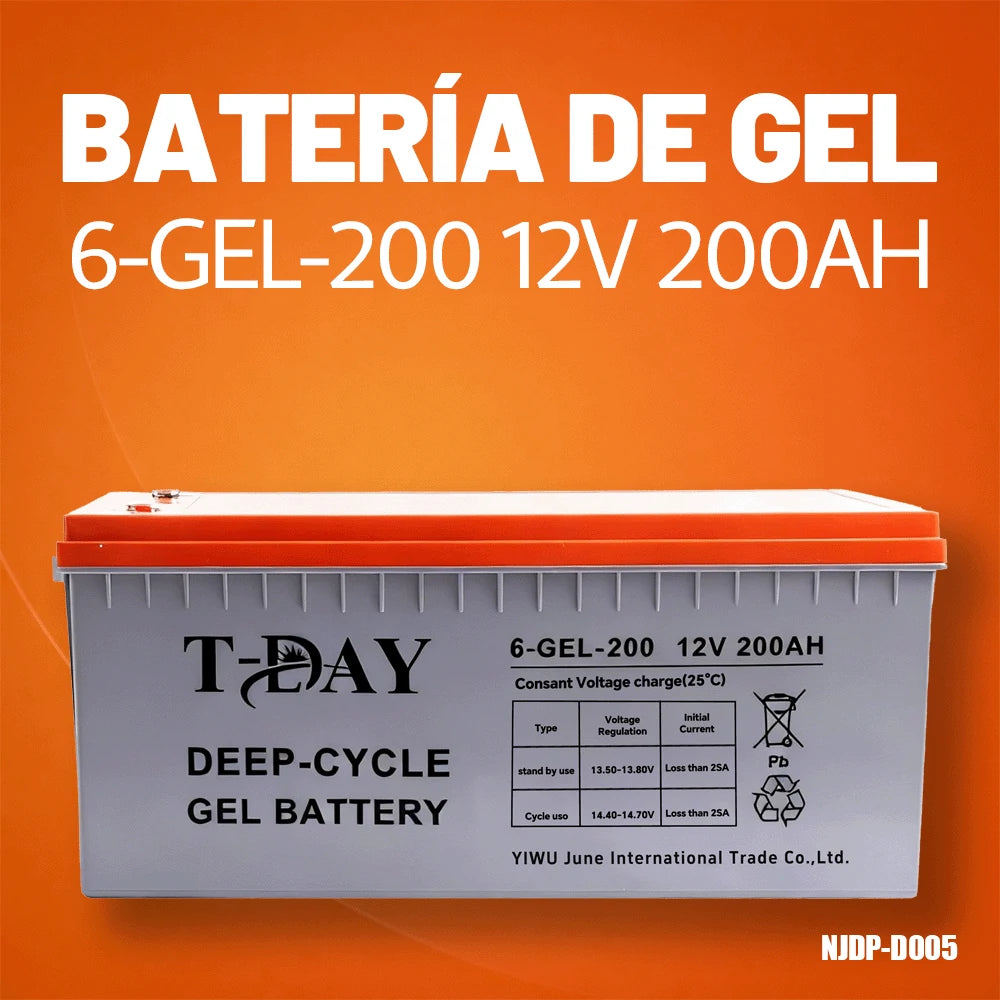 T-DAY Batería Solar de Gel Ciclo Profundo 12V 200Ah