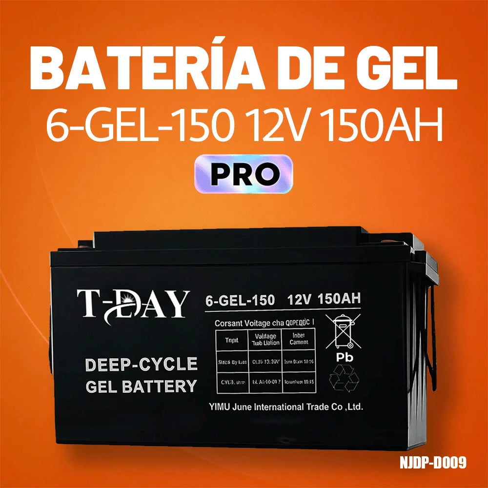 T-DAY Batería Solar de Gel Serie de Oro 12V 150Ah Pro