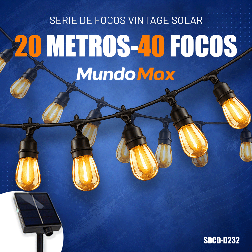 Guirnalda Solar de Luces Vintage 20 Metros 40 Focos Solar