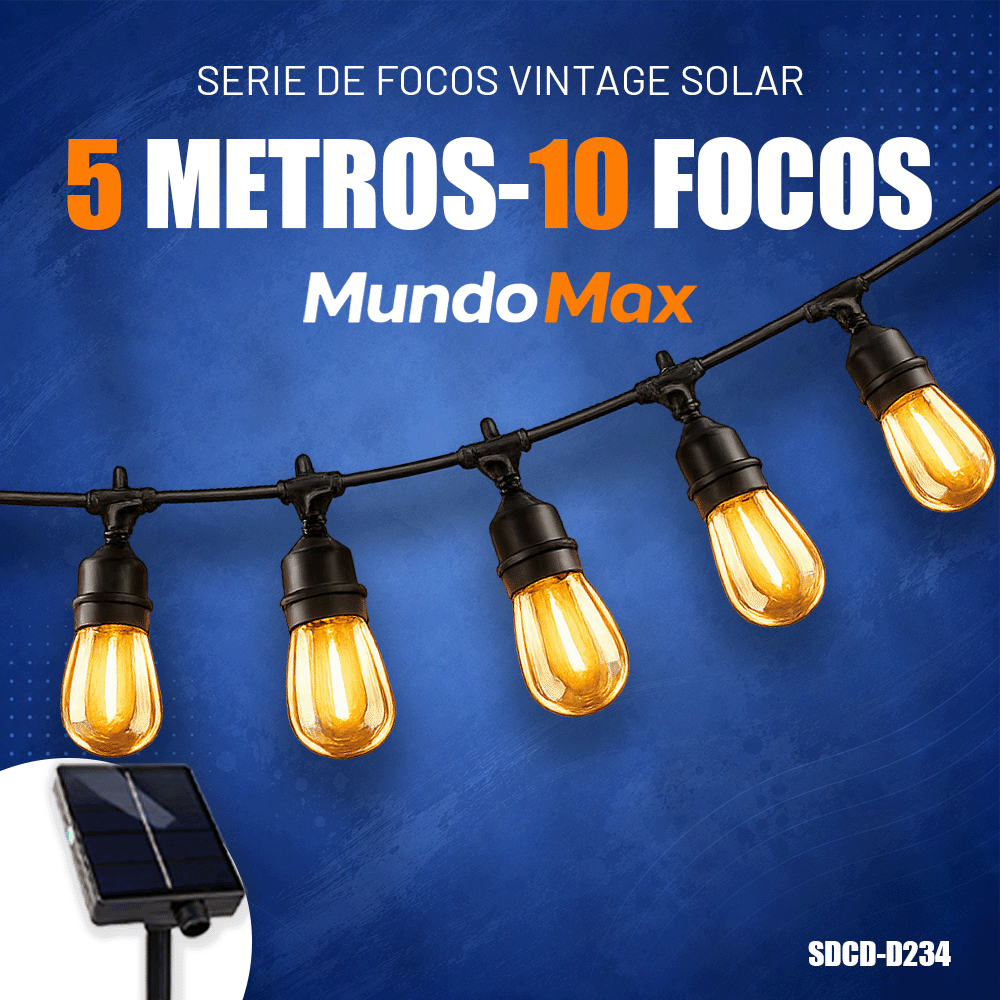 Guirnalda Solar de Luces Vintage 5 Metros 10 Focos