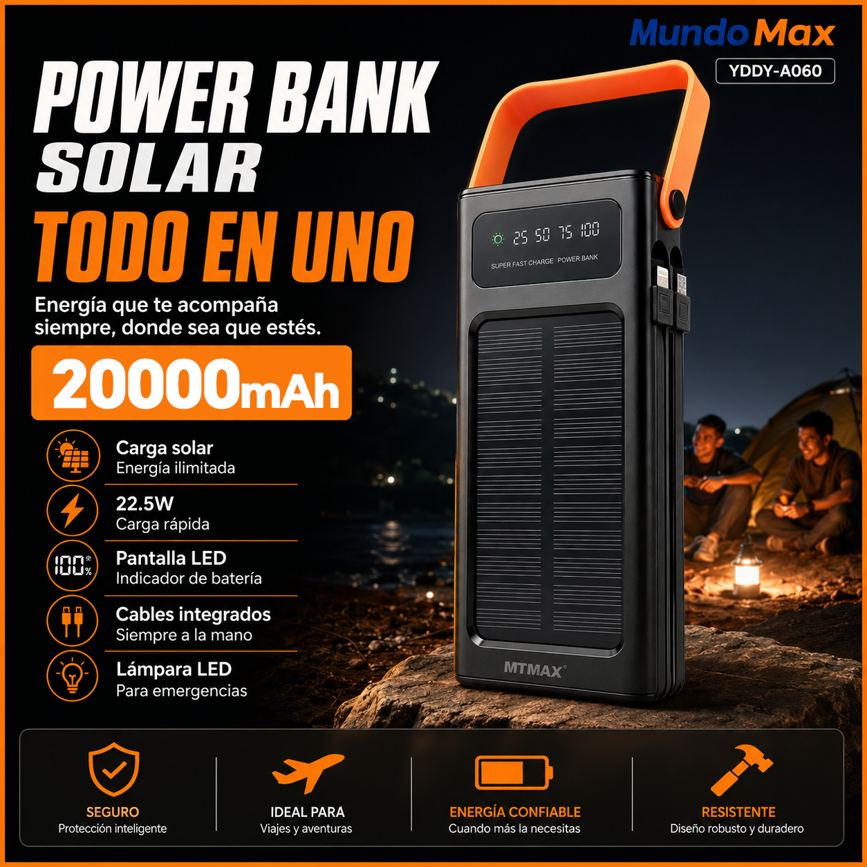 MTMAX Power Bank Solar 20000mAh 22.5W | MundoMax SV