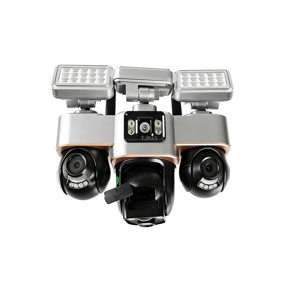 T-DAY Cámara Solar 4G Triple Lente 12MPX con 3 Luces LED 200W